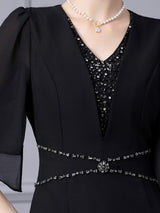 Black V-neck Beading Mother Of The Bride Dress