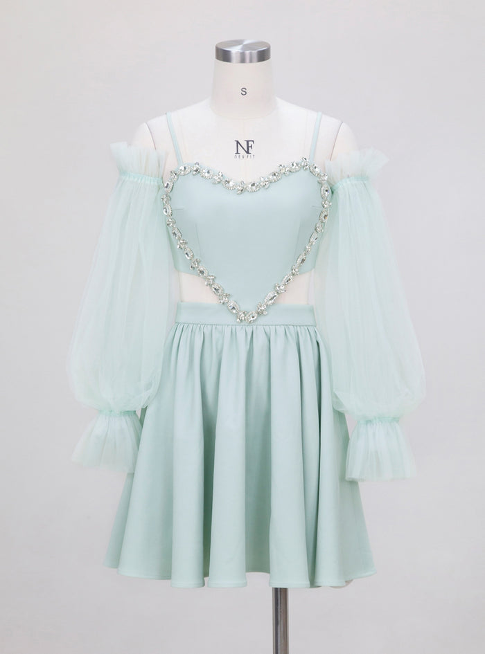 Mint Green Gauze Long Sleeve Short Slim Dress