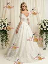 Vintage Lace Short Sleeve Beading Wedding Dress