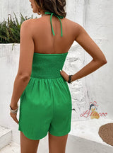 Green Strap Bow Short Jumpsuit
