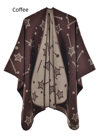 Knitted Split Shawl Double-sided Warm Cloak