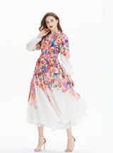 Palace Lantern Sleeve Floral Print Long-sleeved Dress