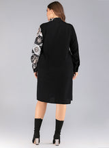 Retro Contrast Printing Stitching Lapel Shirt Dress