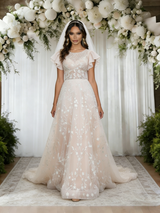 Champagne Tulle Lace Wedding Dress