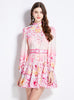 Slim Lantern Sleeve Ruffled Printed Dress