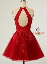 Royal Blue Tulle Halter Appliques Homecoming Dress