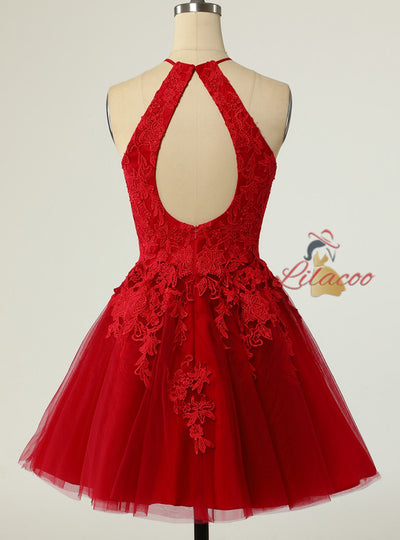 Royal Blue Tulle Halter Appliques Homecoming Dress