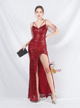 Spaghetti Straps Sequins Beading Prom Dress