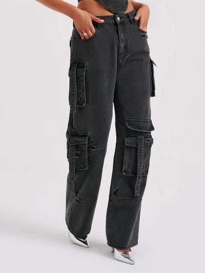 Low Waist Three-dimensional Pocket Stitching Loose Jeans