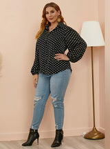 Large Size Loose Lantern Sleeve Polka Dot Shirt