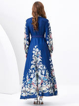 Retro Long-sleeved Stand-up Collar Printed Dress