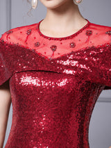 Burgundy Sequins Beading Mother Of The Bride Dress