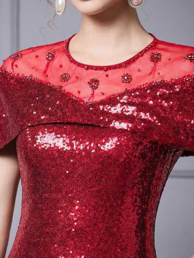 Burgundy Sequins Beading Mother Of The Bride Dress