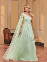 Light Green Tulle One Shoulder Prom Dress