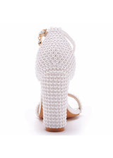 11 cm Pearls Thick Heel Round Toe Sandals