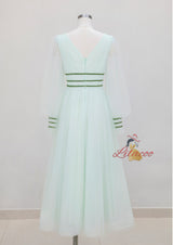 Sexy V-neck Gauze Lantern Sleeve Dress