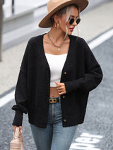 V-neck Button Solid Color Cardigan Sweater Coat
