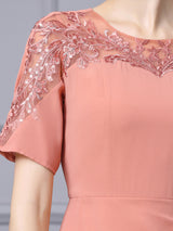Orange Pink Short Sleeve Mother Of The Bride Dress