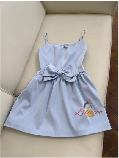 Slim Straps Blue Bow Dress