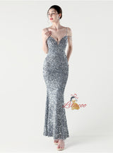 Mermaid Sequins Spaghetti Straps Beading Prom Dress