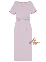 Pink V-neck Beading Pleats Mother of the Bride Dress