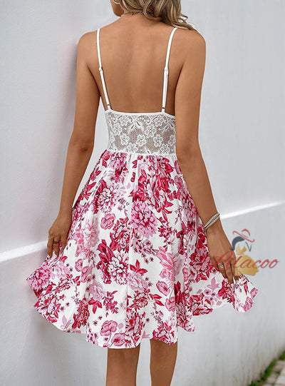 Slim-fit Floral Print Stitching Dress