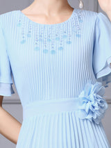 Light Blue Chiffon Pleats Mother Of The Bride Dress