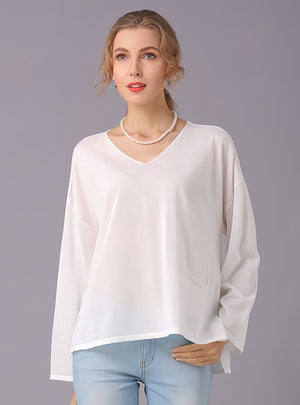 V-neck Long-sleeved Solid Color Sweater