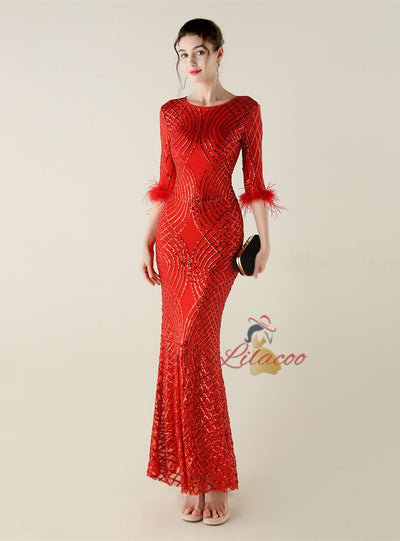 Mermaid Scoop Neck Short Sleeve Prom Dress