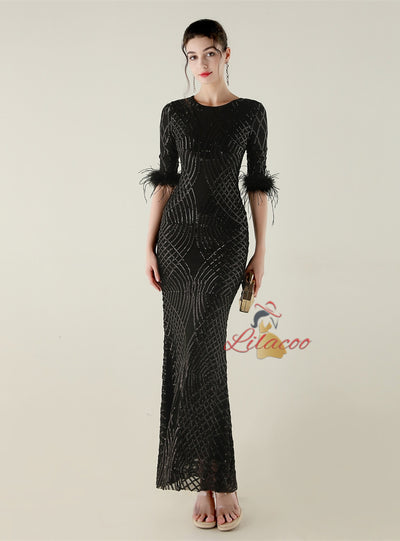 Short Sleeve Mermaid Sequins Prom Dress