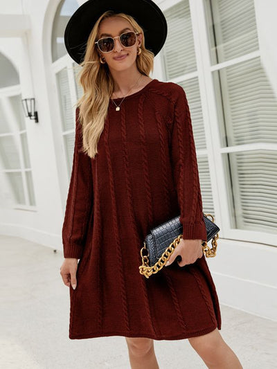 Round Neck Twisted Loose Long Sweater Dress