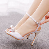 Satin Fishmouth High-heeled Sandals
