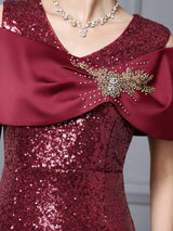 Burgundy Mermaid Sequins Mother of the Bride Dress