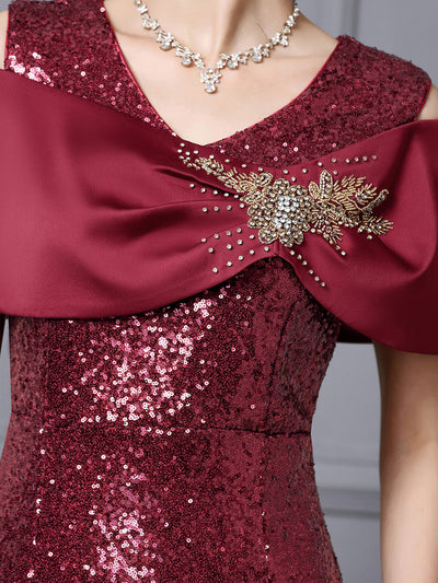 Burgundy Mermaid Sequins Mother of the Bride Dress