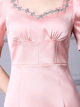 Pink Satin Short Sleeve Mother Of The Bride Dress