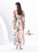 Long Sleeve Lace Floral Print Long Dress