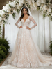 Champagne Lace Long Sleeve V-neck Wedding Dress