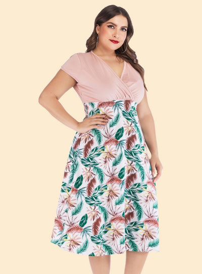 Short Sleeve V-neck Chiffon Printed Dress