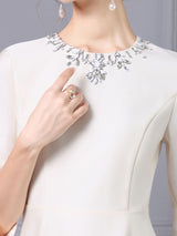 Short Sleeve Crystal Mother Of The Bride Dress