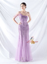 One Shoulder Sequins Beading Prom Dress
