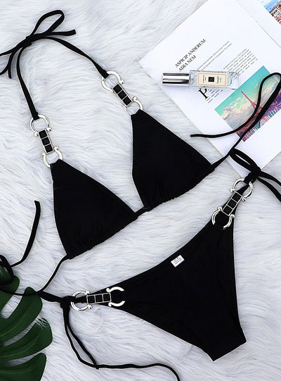 Women Black Crystal Diamond Bikini