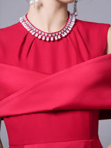 Burgundy Pleats Beading Pearls Mother Of The Bride Dress
