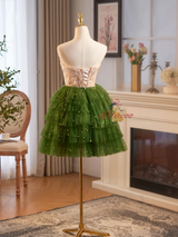 Green Tulle Strapless Sequins Beading Homecoming Dress