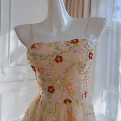 Apricot Tube Top Sequined Sling Dress