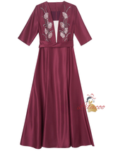 Burgundy Satin Beading Mother Of The Bride Dress