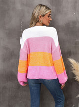 Spliced Contrast Loose Pullover Sweater