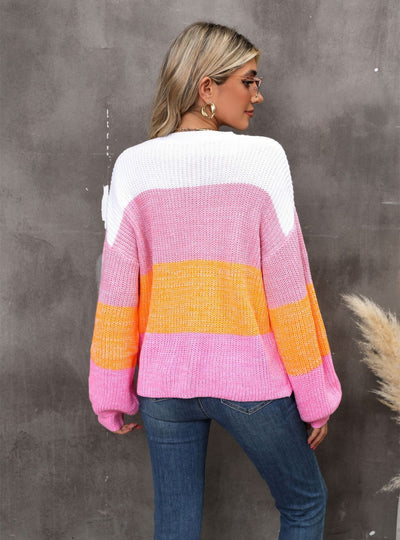 Spliced Contrast Loose Pullover Sweater