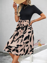 Fashion Printed Stitching Short-sleeved Dress