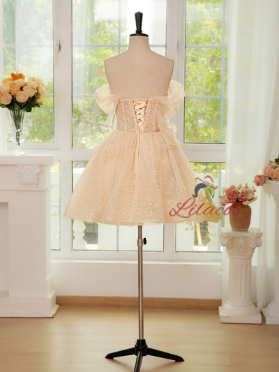 Champagne Tulle Pleats Homecoming Dress