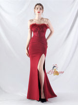 Mermaid Strapless Split Pleats Prom Dress